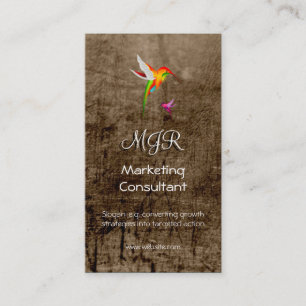 Marketing Consultant, Initials, hummingbird logo Business Card