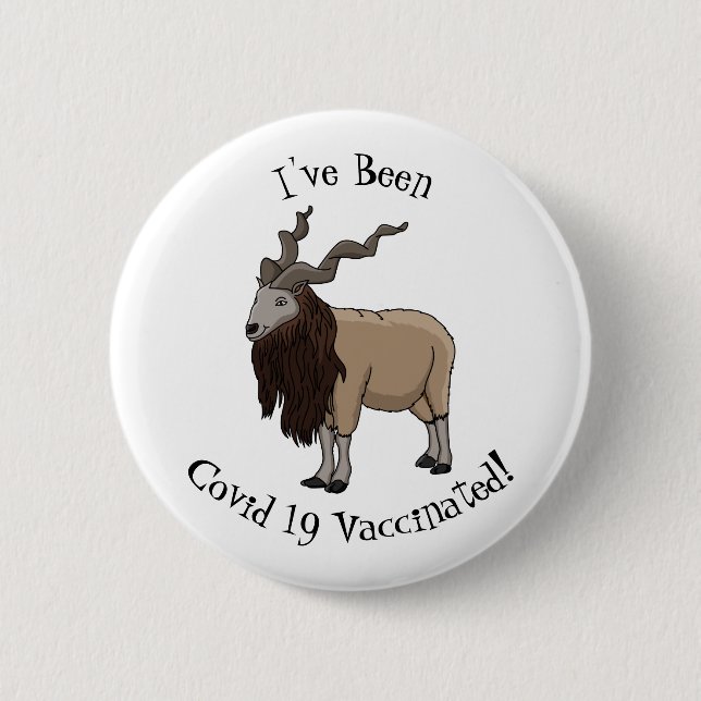 Markhor goat cartoon illustration  6 cm round badge (Front)