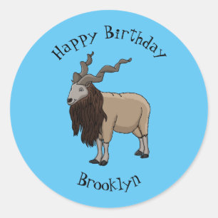 Markhor goat cartoon illustration classic round sticker