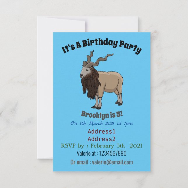 Markhor goat cartoon illustration invitation (Front)