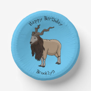 Markhor goat cartoon illustration paper plate