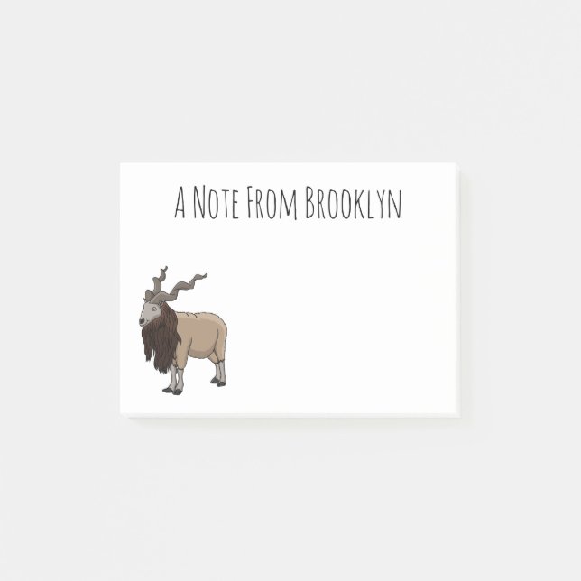 Markhor goat cartoon illustration post-it notes (Front)