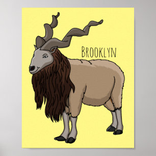 Markhor goat cartoon illustration poster