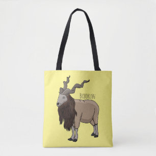 Markhor goat cartoon illustration tote bag