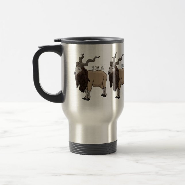 Markhor goat cartoon illustration travel mug (Left)