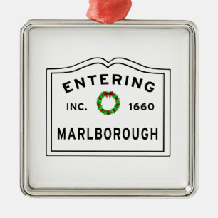 Marlborough, MA Holiday Wreath Metal Ornament