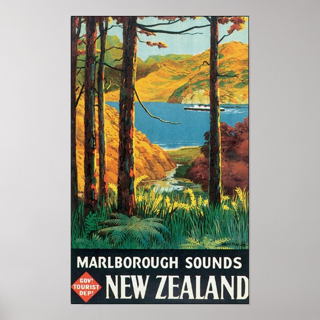 Marlborough Sounds, New Zealand Travel Poster (Front)