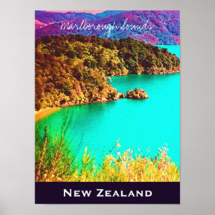 Marlborough Sounds New Zealand travel Poster
