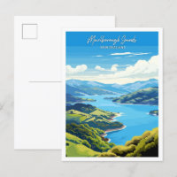 Marlborough Sounds Travel Vintage Illustration