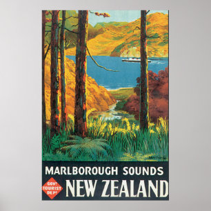 Marlborough Sounds Vintage Travel Poster