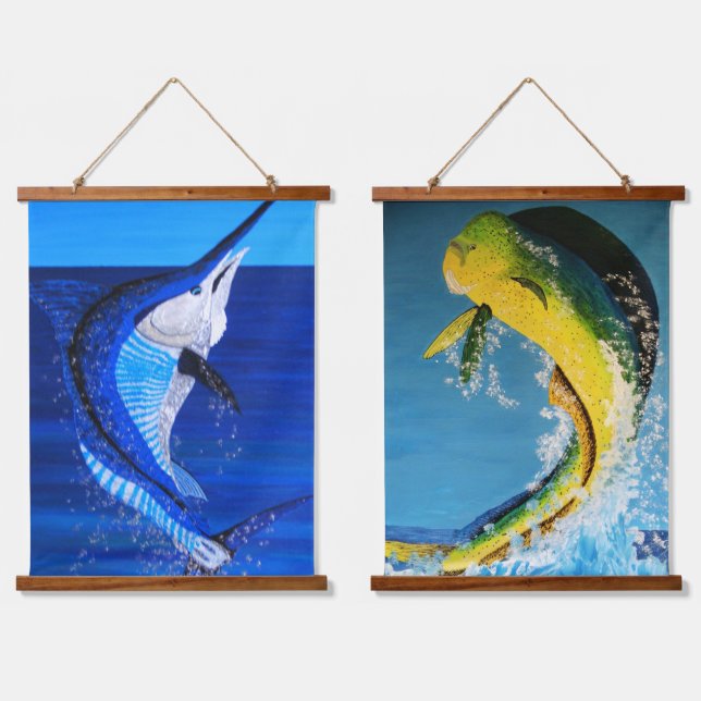Marlin & dolphin fish  hanging tapestry (Double)