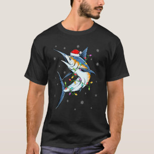 Marlin Fish Lighting Reindeer Hat White Marlin Chr T-Shirt