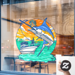 Marlin Fish Taking The Lure Fisherman Charter Window Cling