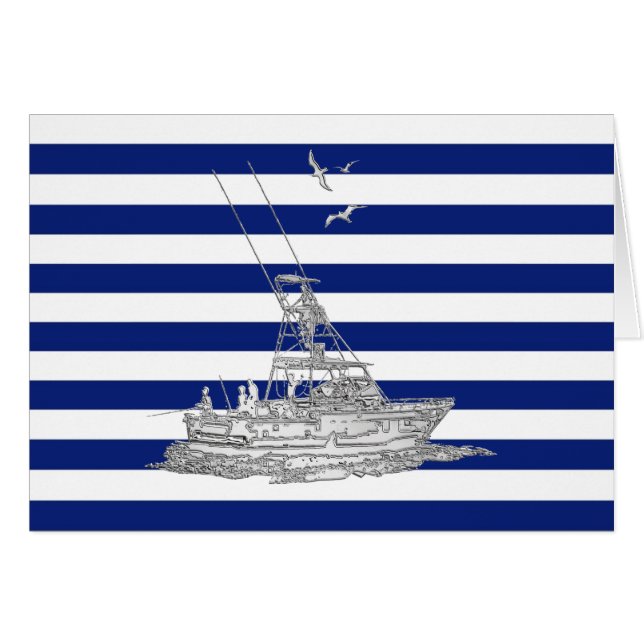 Marlin Fishing Chrome on Nautical Stripes (Front Horizontal)