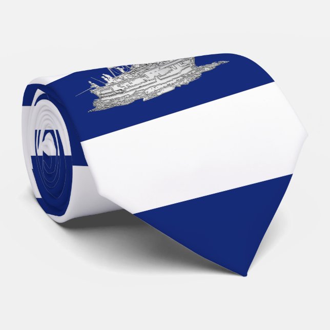 Marlin Fishing Chrome style on Nautical Stripes Tie (Rolled)