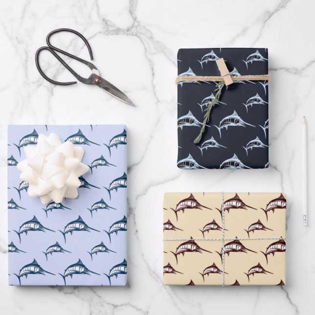 Marlin Pattern Bundle Wrapping Paper Sheet (Front)