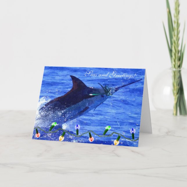 Marlin Seas and Greetings Holiday Card (Front)