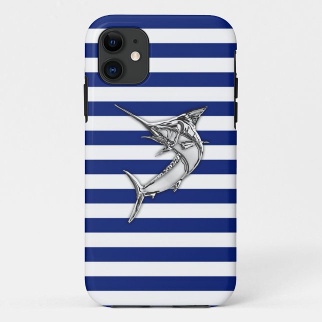 Marlin Swordfish Chrome on Nautical Stripes  Case-Mate iPhone Case (Back)