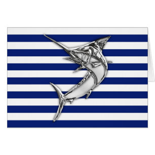 Marlin Swordfish Chrome Style on Nautical Stripes