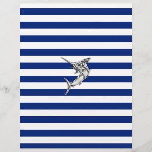 Marlin Swordfish Chrome Style on Nautical Stripes