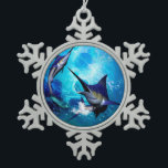 Marlin with bubbles snowflake pewter christmas ornament<br><div class="desc">Awesome marlin with bubbles marlin,  fish,  underwater,  water,  "water splash",  bubbles,  animal,  fun,  swimming,  swim, </div>