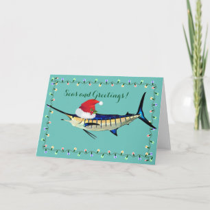 Marlin with Santa Hat Holiday Card