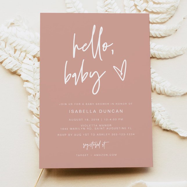 MARLO Bohemian Blush Hello Baby Baby Shower Invita Invitation (Creator Uploaded)