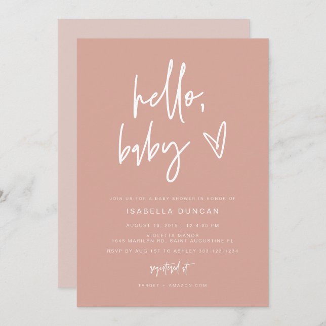 MARLO Bohemian Blush Hello Baby Baby Shower Invitation (Front/Back)