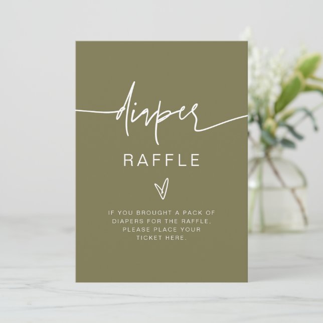 MARLO Bohemian Olive Green Diaper Raffle Game Sign Invitation (Standing Front)