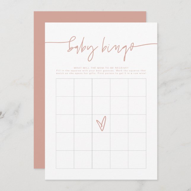 MARLO Boho Blush Pink Baby Shower Bingo Game Card (Front/Back)