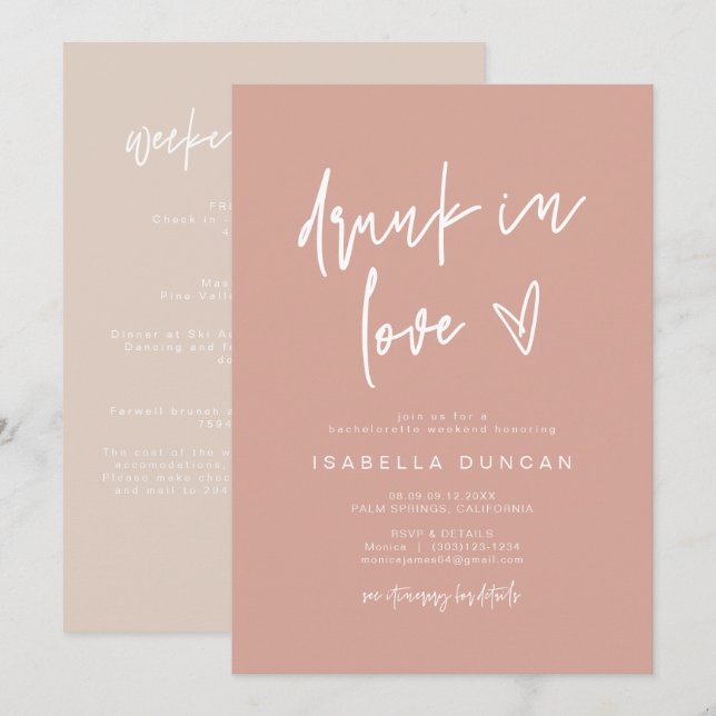MARLO Boho Blush Pink Drunk In Love Bachelorette Invitation (Front/Back)