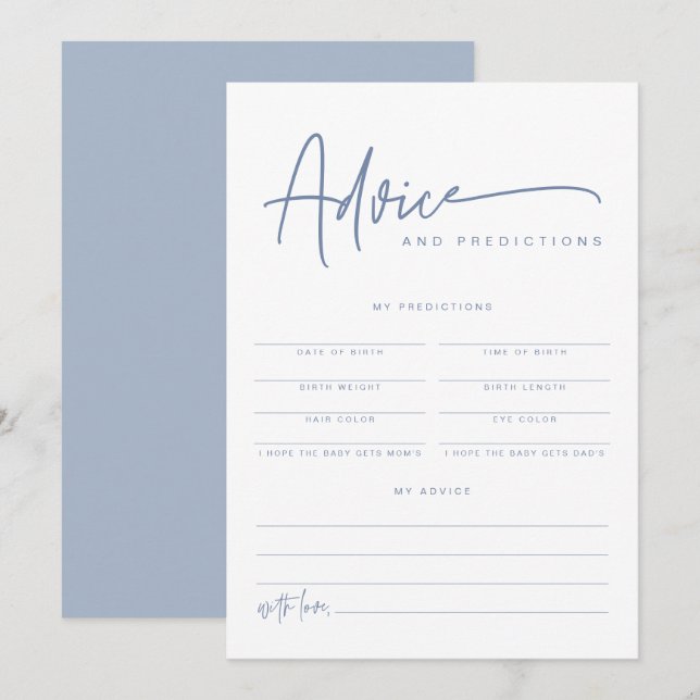 MARLO Boho Dusty Blue Baby Advice & Predictions Invitation (Front/Back)