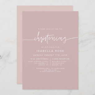 MARLO Boho Dusty Rose Pink Christening Invitation