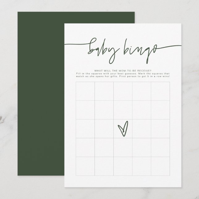 MARLO Boho Forest Green Baby Shower Bingo Game  Invitation (Front/Back)
