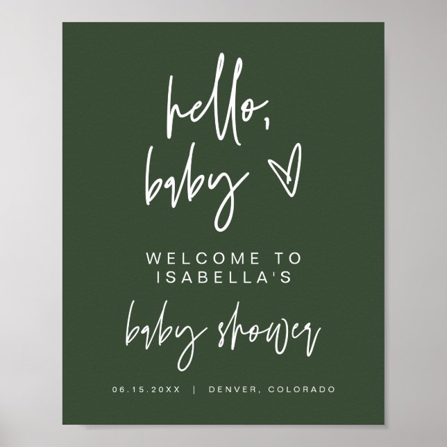 MARLO Boho Forest Green Baby Shower Welcome Poster (Front)