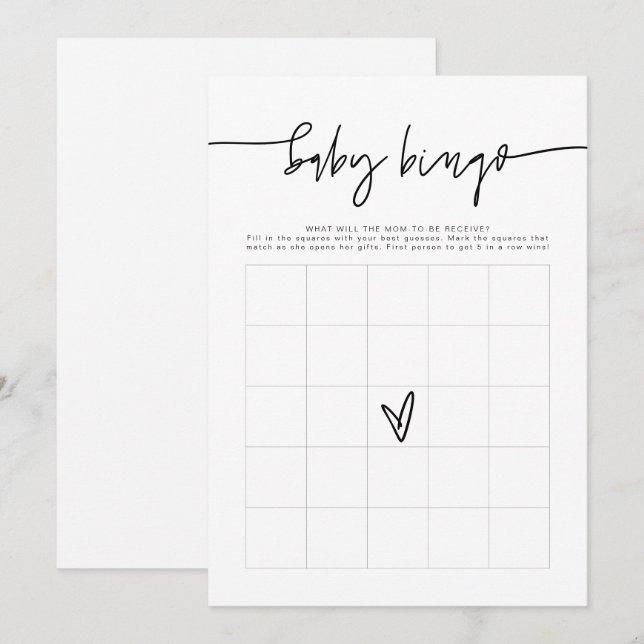 MARLO Bold Contemporary Baby Shower Bingo Game  In Invitation (Front/Back)