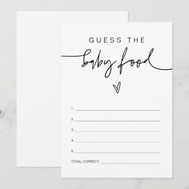 MARLO Bold Contemporary Guess the Baby Food Game   Invitation (Front/Back)