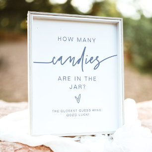 MARLO Dusty Blue How Many Candies Baby Shower Game Poster