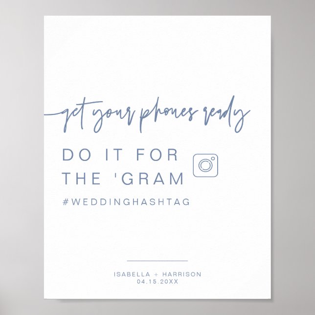 MARLO Dusty Blue Instagram Hashtag Wedding Sign (Front)