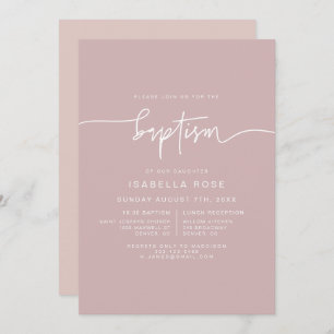 MARLO Dusty Rose Boho Pink Baptism Invitation