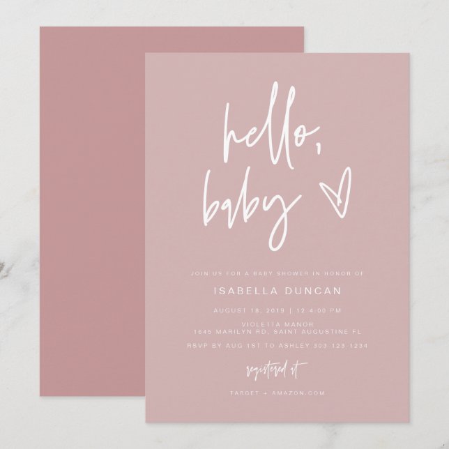 MARLO Modern Blush Dusty Rose Girl Baby Shower Invitation (Front/Back)