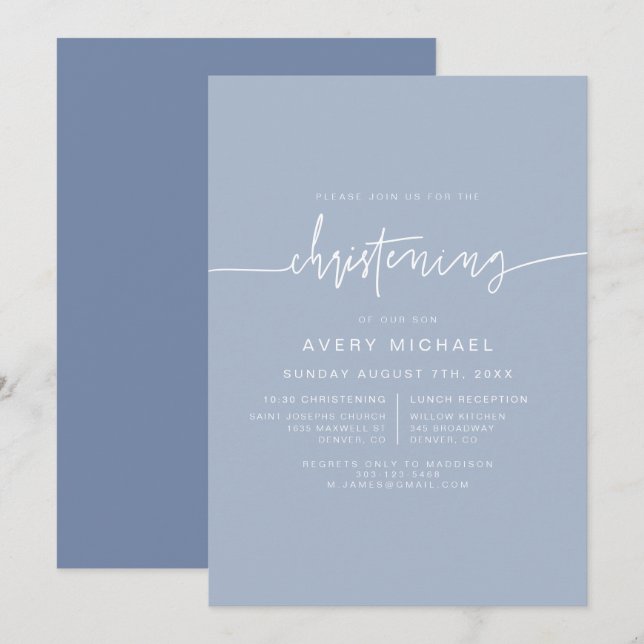 MARLO Modern Boho Dusty Blue Boy Christening Invitation (Front/Back)