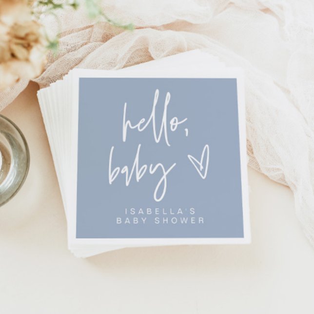 MARLO Modern Boho Dusty Blue Hello Baby Shower Napkin (Creator Uploaded)