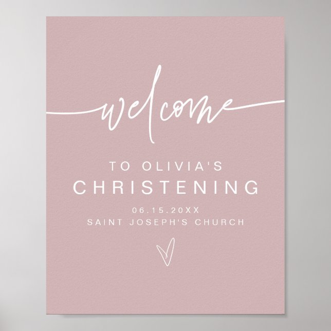 MARLO Modern Boho Dusty Rose Christening Welcome P Poster (Front)