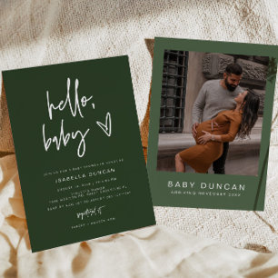 MARLO Modern Boho Forest Green Baby Shower Invitation