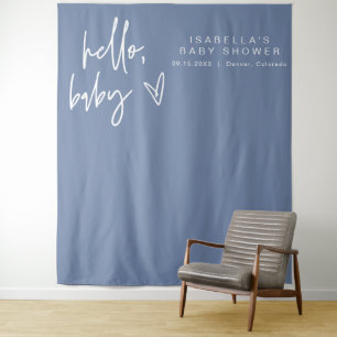 MARLO Modern Boho Hello Baby Blue Baby Shower Tapestry