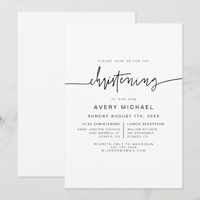 MARLO Modern Bold Contemporary Christening  Invitation (Front/Back)