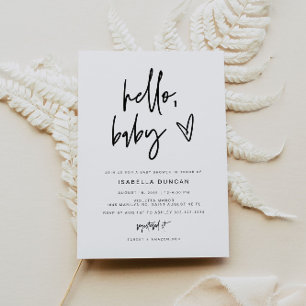 MARLO Modern Minimalist Black & White Baby Shower Invitation