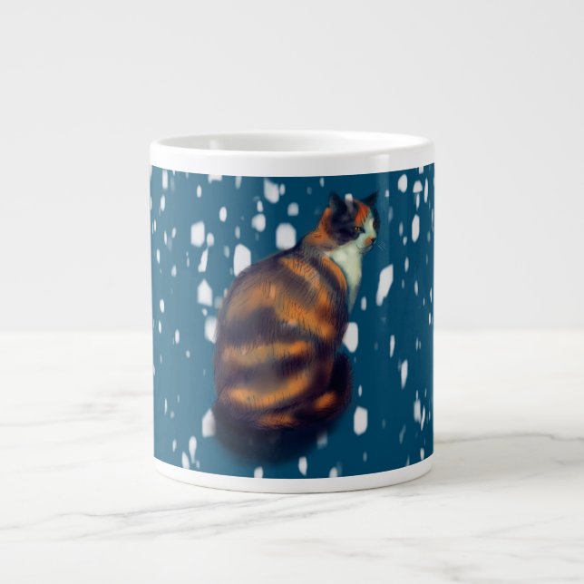 Marmalade cat in snow giant coffee mug (Front)
