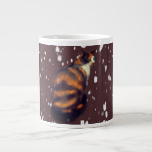 Marmalade cat in snow giant coffee mug